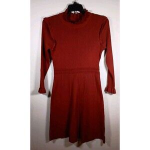 Nina Leonard Ribbed Burnt Orange Mock Neck Long Sleeve Sweater Dress Size Large